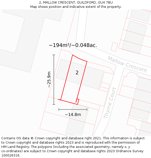2, MALLOW CRESCENT, GUILDFORD, GU4 7BU: Plot and title map
