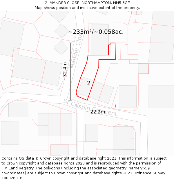 2, MANDER CLOSE, NORTHAMPTON, NN5 6GE: Plot and title map
