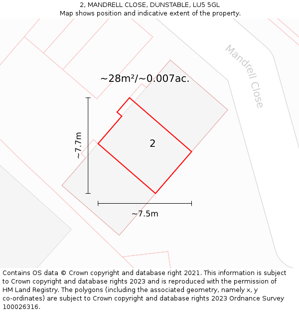 2, MANDRELL CLOSE, DUNSTABLE, LU5 5GL: Plot and title map
