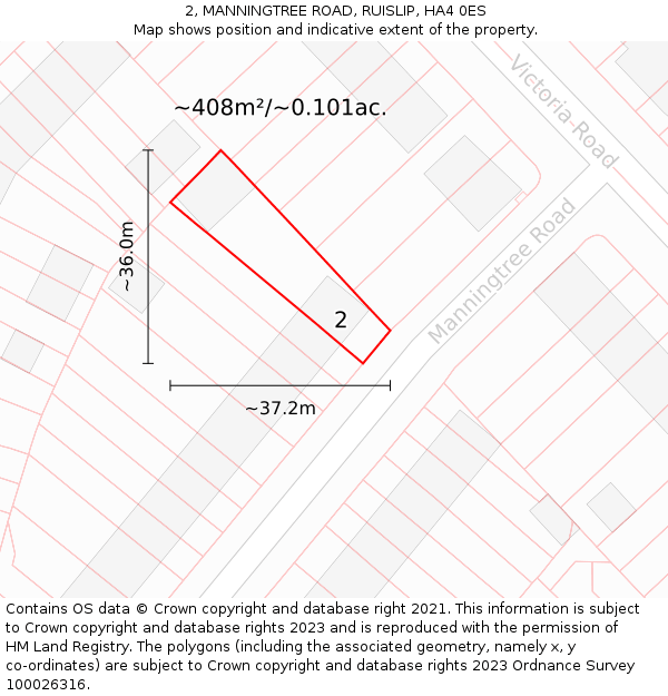 2, MANNINGTREE ROAD, RUISLIP, HA4 0ES: Plot and title map