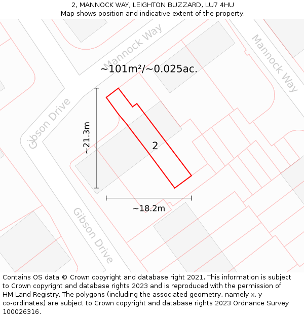 2, MANNOCK WAY, LEIGHTON BUZZARD, LU7 4HU: Plot and title map