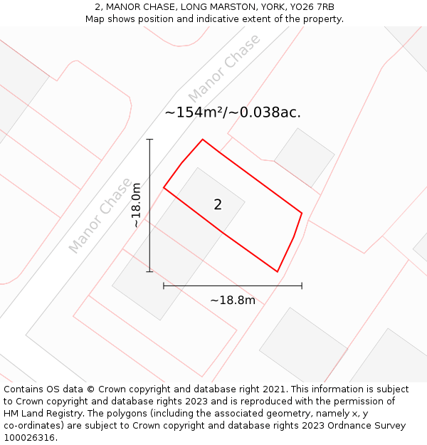 2, MANOR CHASE, LONG MARSTON, YORK, YO26 7RB: Plot and title map