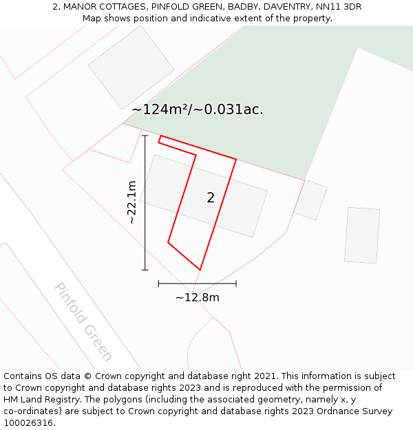 2, MANOR COTTAGES, PINFOLD GREEN, BADBY, DAVENTRY, NN11 3DR: Plot and title map