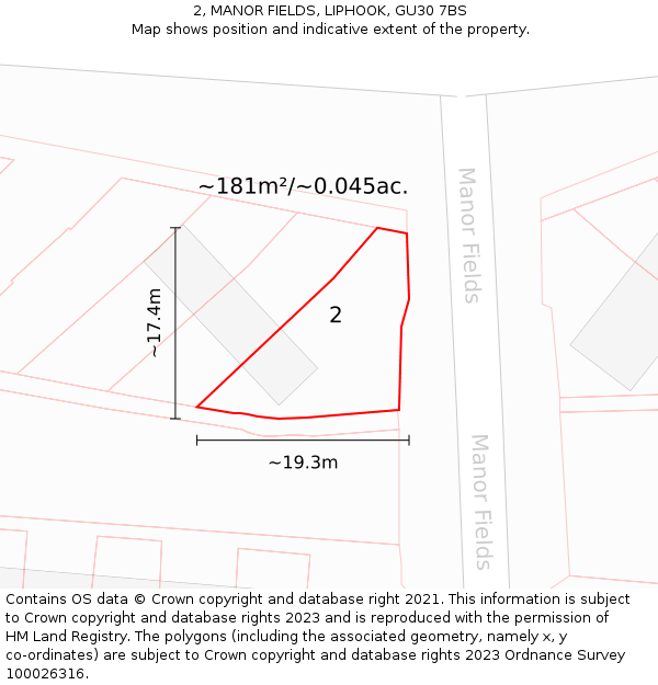2, MANOR FIELDS, LIPHOOK, GU30 7BS: Plot and title map