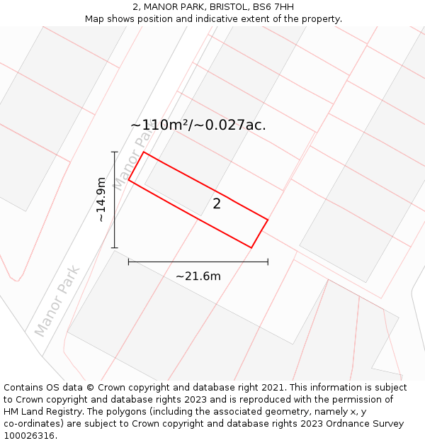 2, MANOR PARK, BRISTOL, BS6 7HH: Plot and title map
