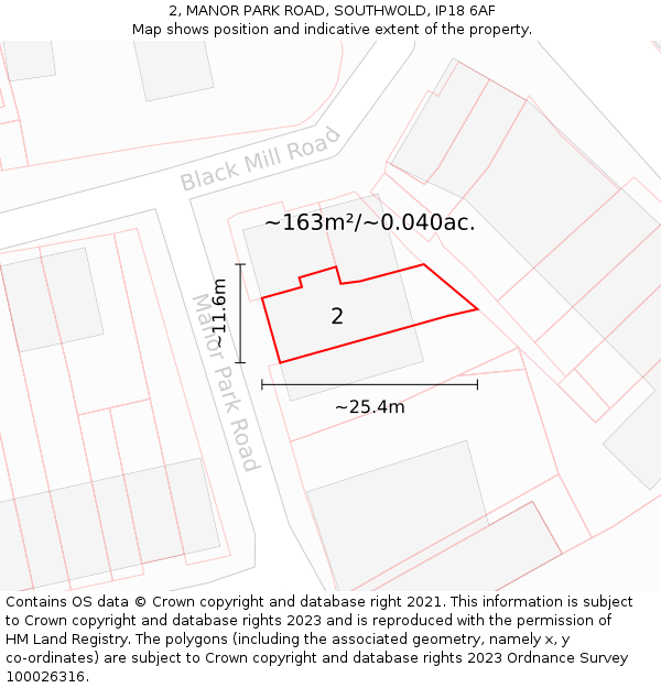 2, MANOR PARK ROAD, SOUTHWOLD, IP18 6AF: Plot and title map