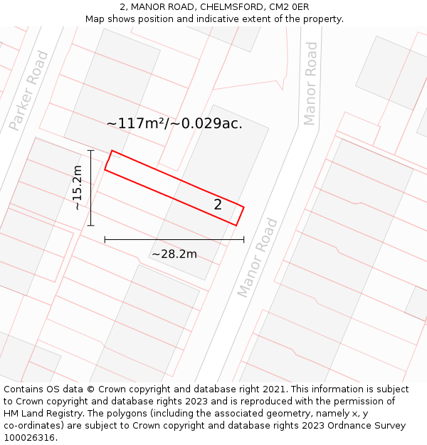 2, MANOR ROAD, CHELMSFORD, CM2 0ER: Plot and title map