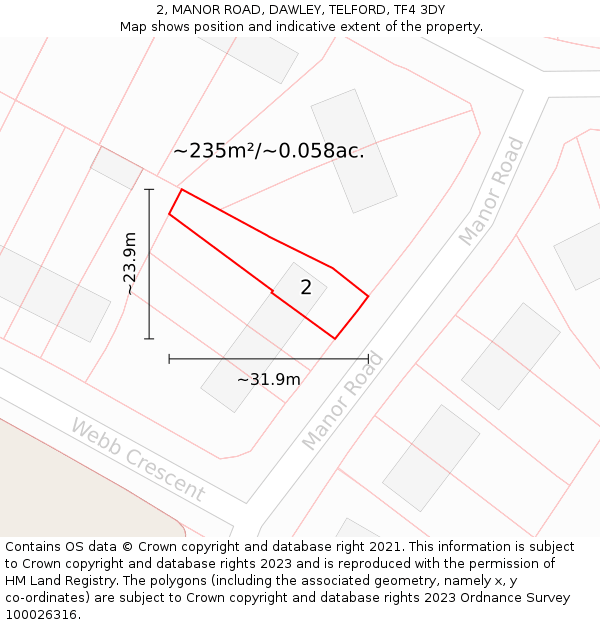 2, MANOR ROAD, DAWLEY, TELFORD, TF4 3DY: Plot and title map