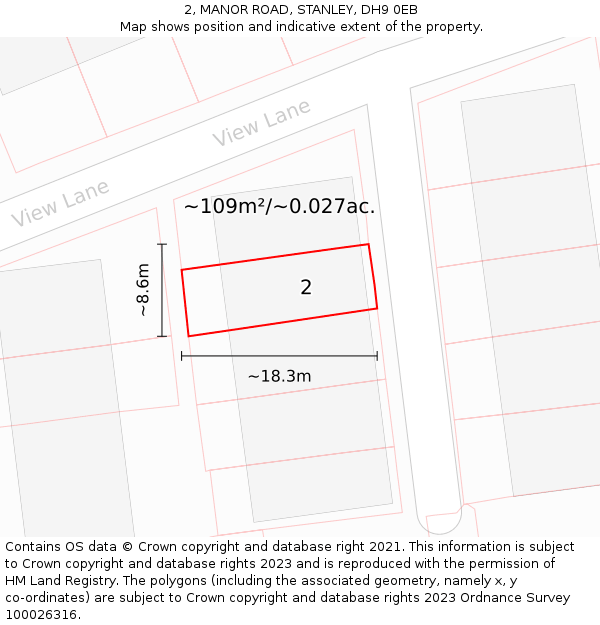 2, MANOR ROAD, STANLEY, DH9 0EB: Plot and title map