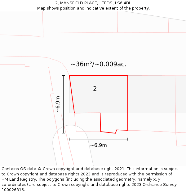 2, MANSFIELD PLACE, LEEDS, LS6 4BL: Plot and title map