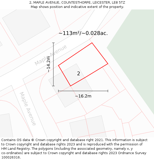 2, MAPLE AVENUE, COUNTESTHORPE, LEICESTER, LE8 5TZ: Plot and title map