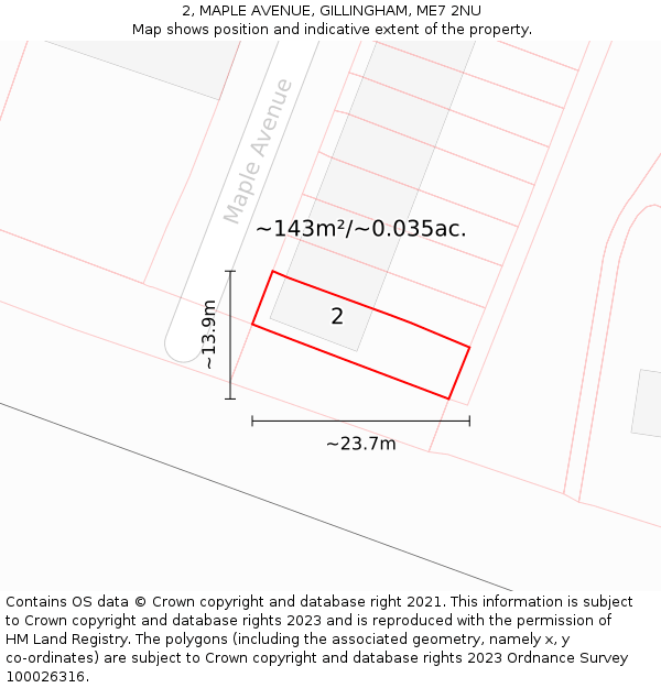 2, MAPLE AVENUE, GILLINGHAM, ME7 2NU: Plot and title map
