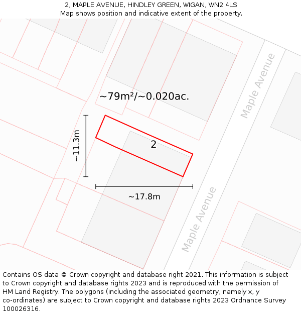 2, MAPLE AVENUE, HINDLEY GREEN, WIGAN, WN2 4LS: Plot and title map