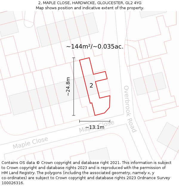 2, MAPLE CLOSE, HARDWICKE, GLOUCESTER, GL2 4YG: Plot and title map