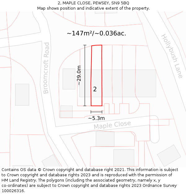 2, MAPLE CLOSE, PEWSEY, SN9 5BQ: Plot and title map