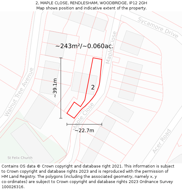 2, MAPLE CLOSE, RENDLESHAM, WOODBRIDGE, IP12 2GH: Plot and title map