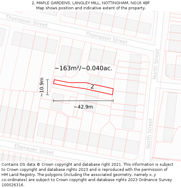 2, MAPLE GARDENS, LANGLEY MILL, NOTTINGHAM, NG16 4BF: Plot and title map