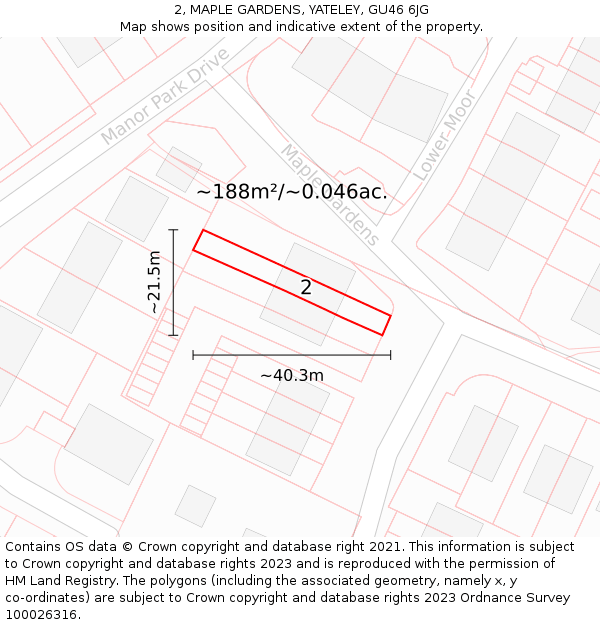 2, MAPLE GARDENS, YATELEY, GU46 6JG: Plot and title map