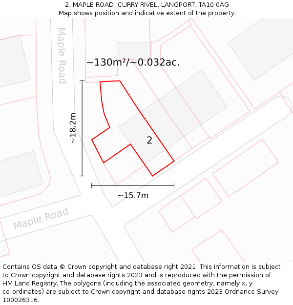 2, MAPLE ROAD, CURRY RIVEL, LANGPORT, TA10 0AG: Plot and title map