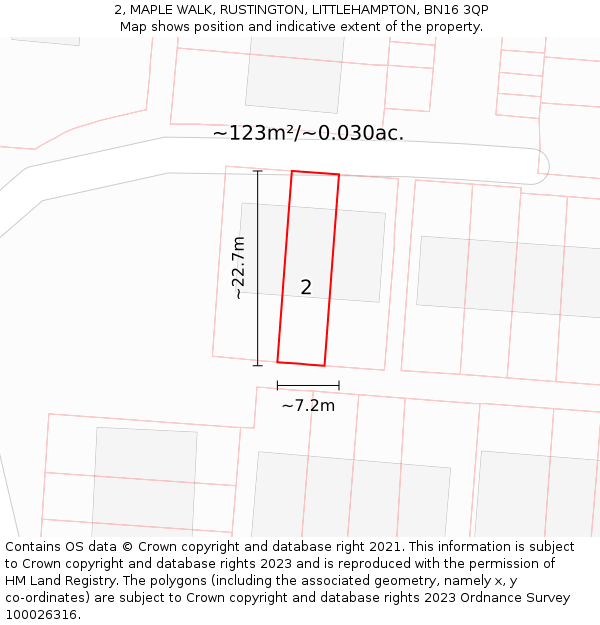 2, MAPLE WALK, RUSTINGTON, LITTLEHAMPTON, BN16 3QP: Plot and title map