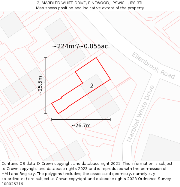 2, MARBLED WHITE DRIVE, PINEWOOD, IPSWICH, IP8 3TL: Plot and title map