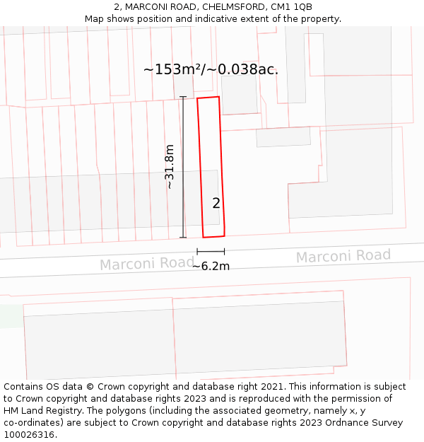 2, MARCONI ROAD, CHELMSFORD, CM1 1QB: Plot and title map