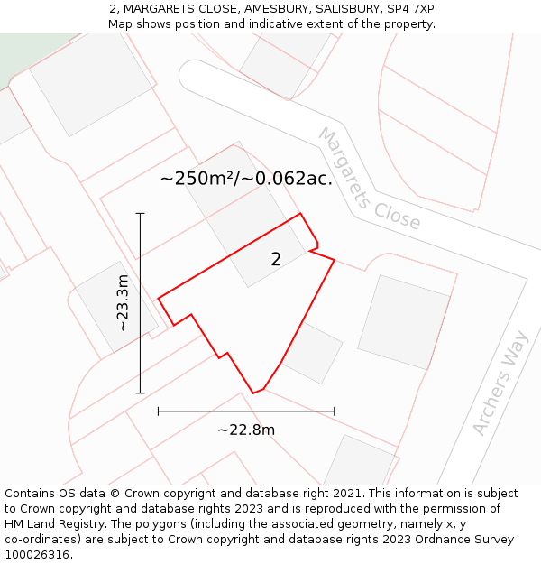 2, MARGARETS CLOSE, AMESBURY, SALISBURY, SP4 7XP: Plot and title map