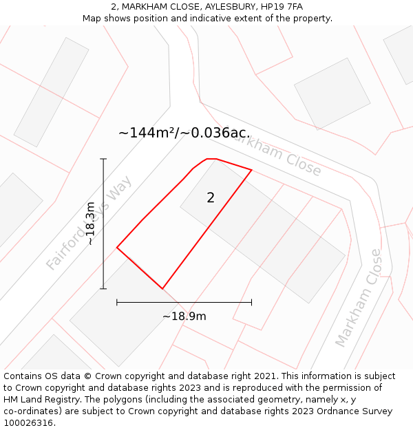 2, MARKHAM CLOSE, AYLESBURY, HP19 7FA: Plot and title map