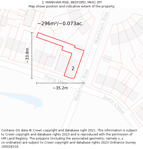 2, MARKHAM RISE, BEDFORD, MK41 0FF: Plot and title map