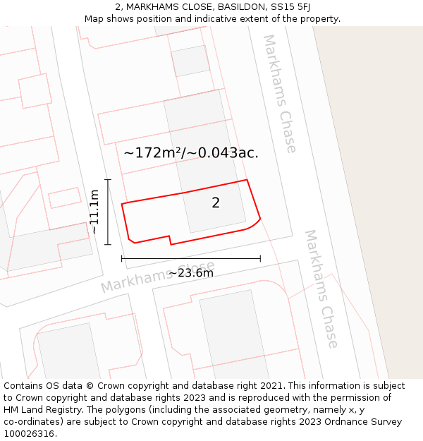 2, MARKHAMS CLOSE, BASILDON, SS15 5FJ: Plot and title map
