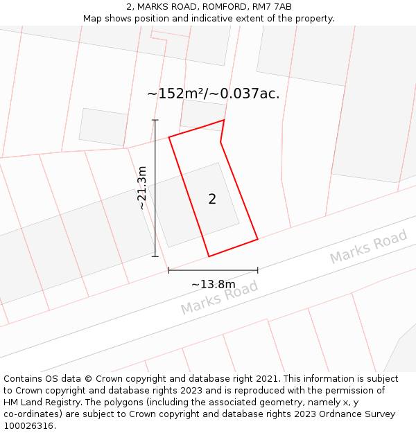 2, MARKS ROAD, ROMFORD, RM7 7AB: Plot and title map