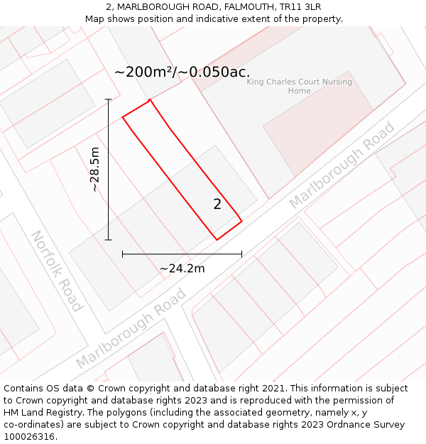 2, MARLBOROUGH ROAD, FALMOUTH, TR11 3LR: Plot and title map