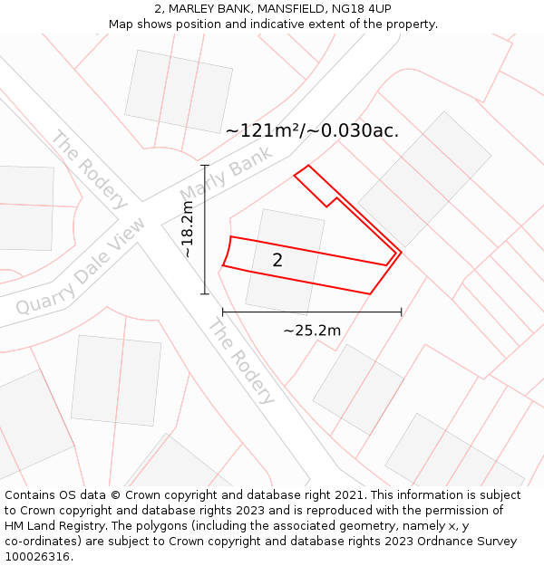 2, MARLEY BANK, MANSFIELD, NG18 4UP: Plot and title map