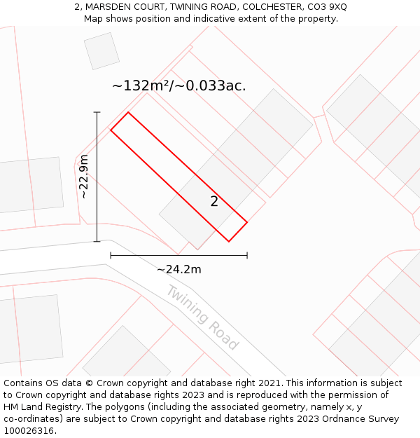2, MARSDEN COURT, TWINING ROAD, COLCHESTER, CO3 9XQ: Plot and title map