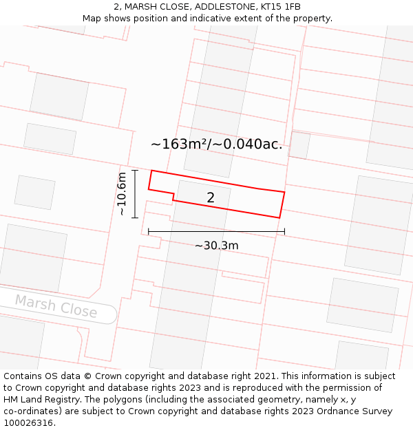 2, MARSH CLOSE, ADDLESTONE, KT15 1FB: Plot and title map