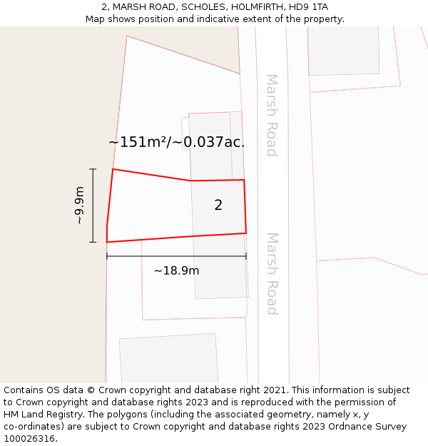 2, MARSH ROAD, SCHOLES, HOLMFIRTH, HD9 1TA: Plot and title map