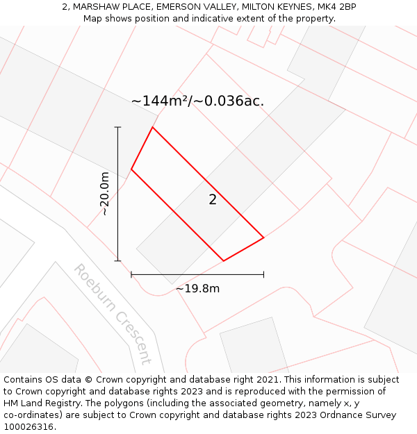 2, MARSHAW PLACE, EMERSON VALLEY, MILTON KEYNES, MK4 2BP: Plot and title map