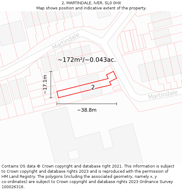 2, MARTINDALE, IVER, SL0 0HX: Plot and title map