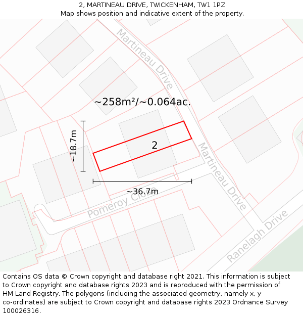 2, MARTINEAU DRIVE, TWICKENHAM, TW1 1PZ: Plot and title map