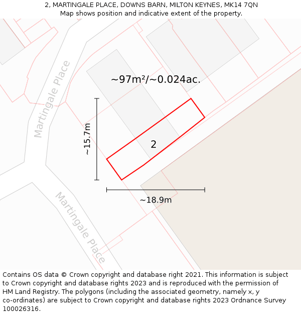 2, MARTINGALE PLACE, DOWNS BARN, MILTON KEYNES, MK14 7QN: Plot and title map