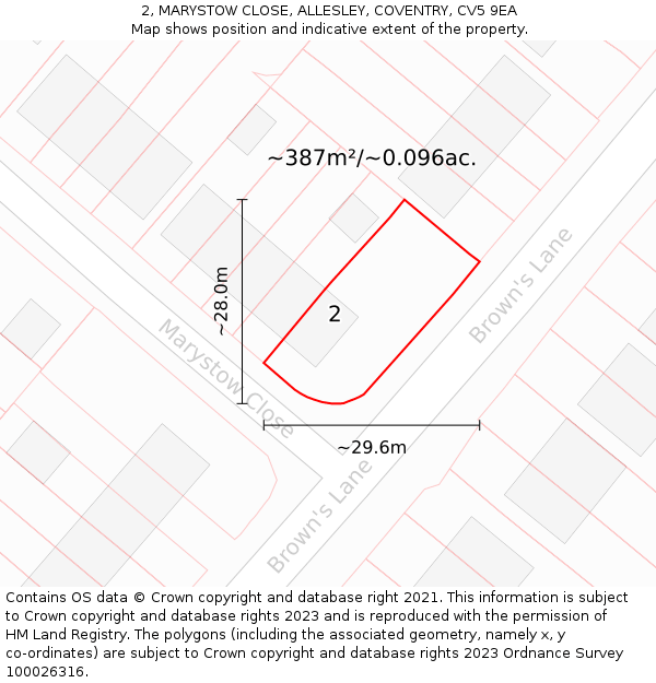 2, MARYSTOW CLOSE, ALLESLEY, COVENTRY, CV5 9EA: Plot and title map