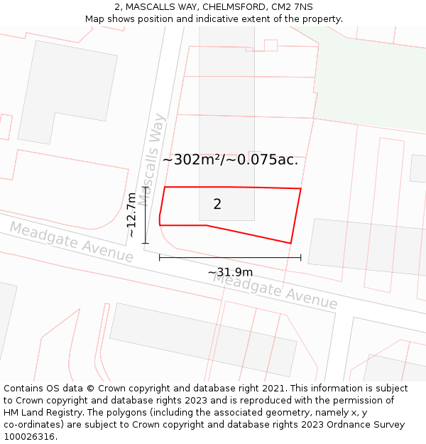 2, MASCALLS WAY, CHELMSFORD, CM2 7NS: Plot and title map