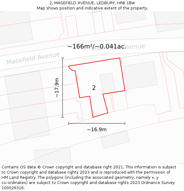2, MASEFIELD AVENUE, LEDBURY, HR8 1BW: Plot and title map