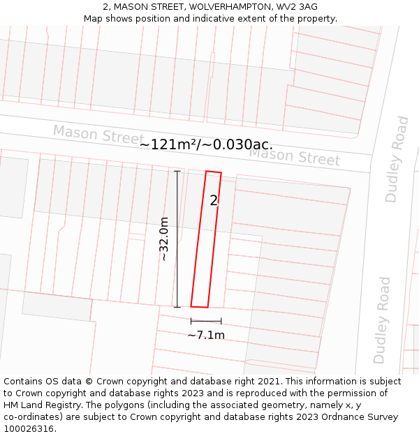 2, MASON STREET, WOLVERHAMPTON, WV2 3AG: Plot and title map