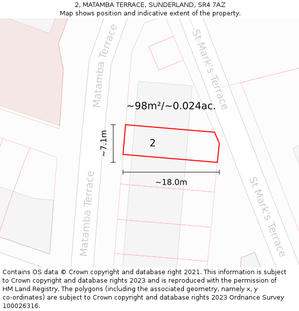 2, MATAMBA TERRACE, SUNDERLAND, SR4 7AZ: Plot and title map