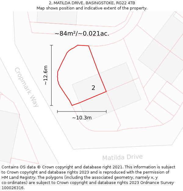 2, MATILDA DRIVE, BASINGSTOKE, RG22 4TB: Plot and title map
