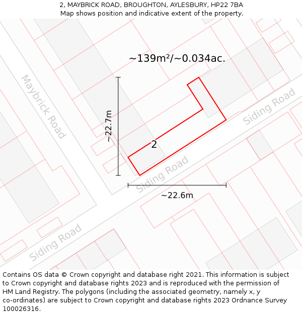 2, MAYBRICK ROAD, BROUGHTON, AYLESBURY, HP22 7BA: Plot and title map