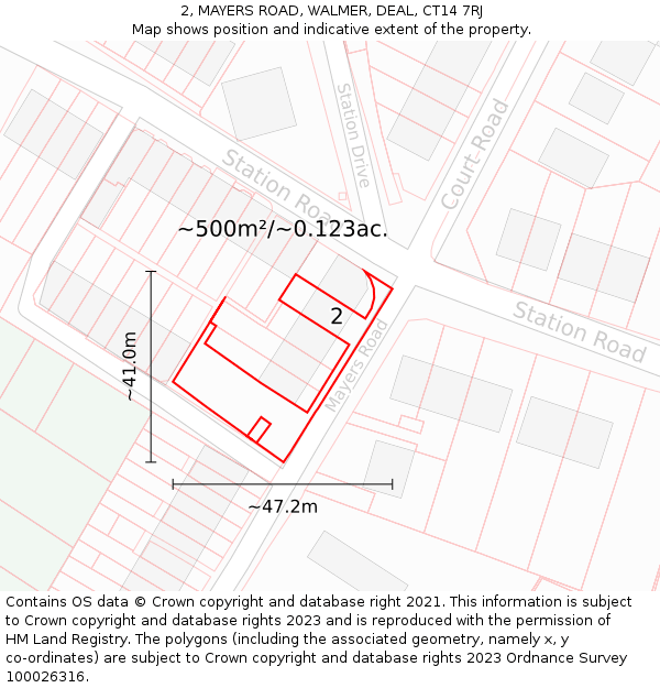 2, MAYERS ROAD, WALMER, DEAL, CT14 7RJ: Plot and title map