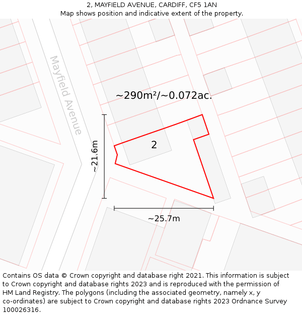 2, MAYFIELD AVENUE, CARDIFF, CF5 1AN: Plot and title map