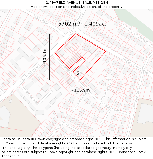 2, MAYFIELD AVENUE, SALE, M33 2GN: Plot and title map